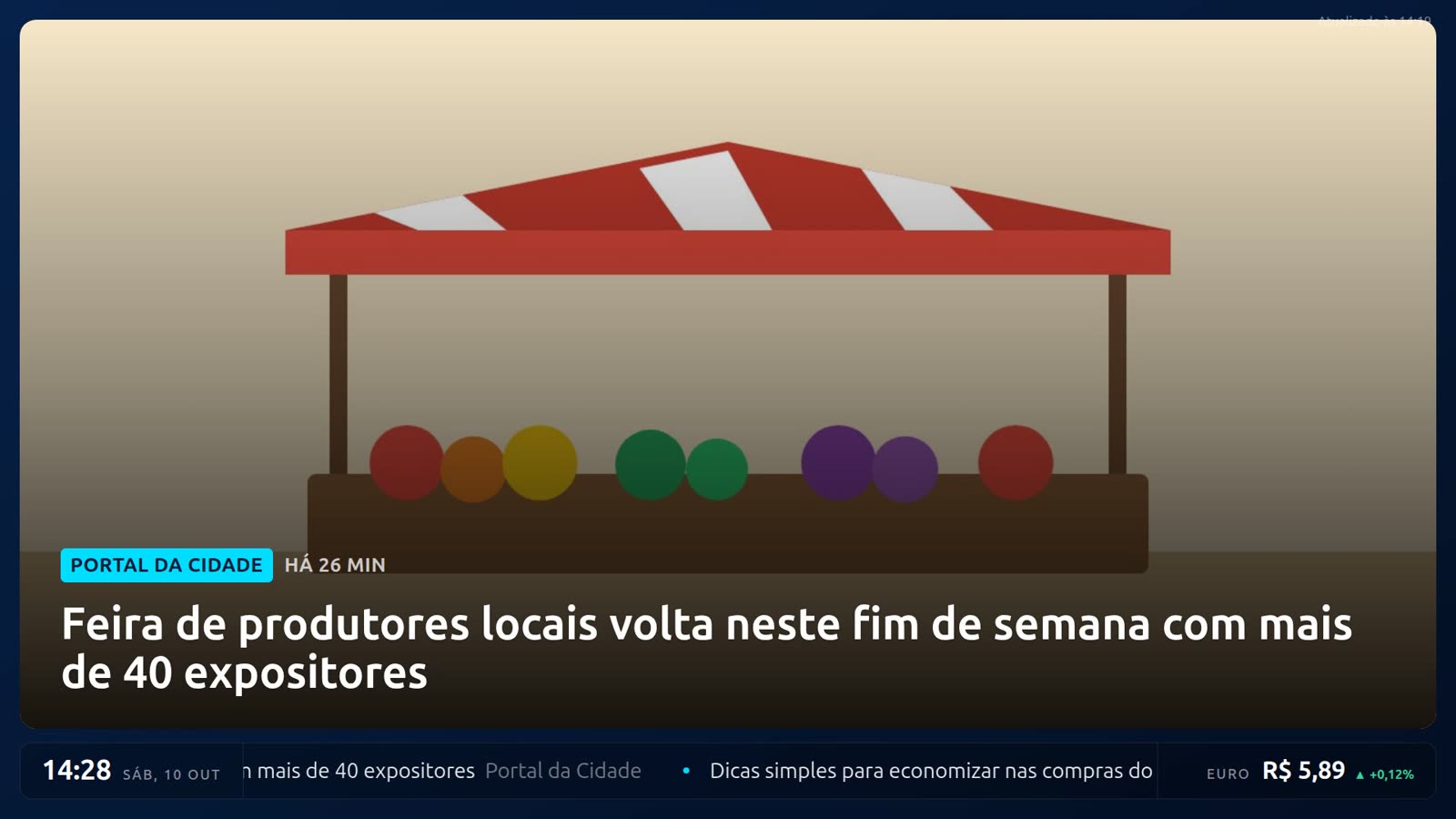 TV no modo informativo com uma notícia
