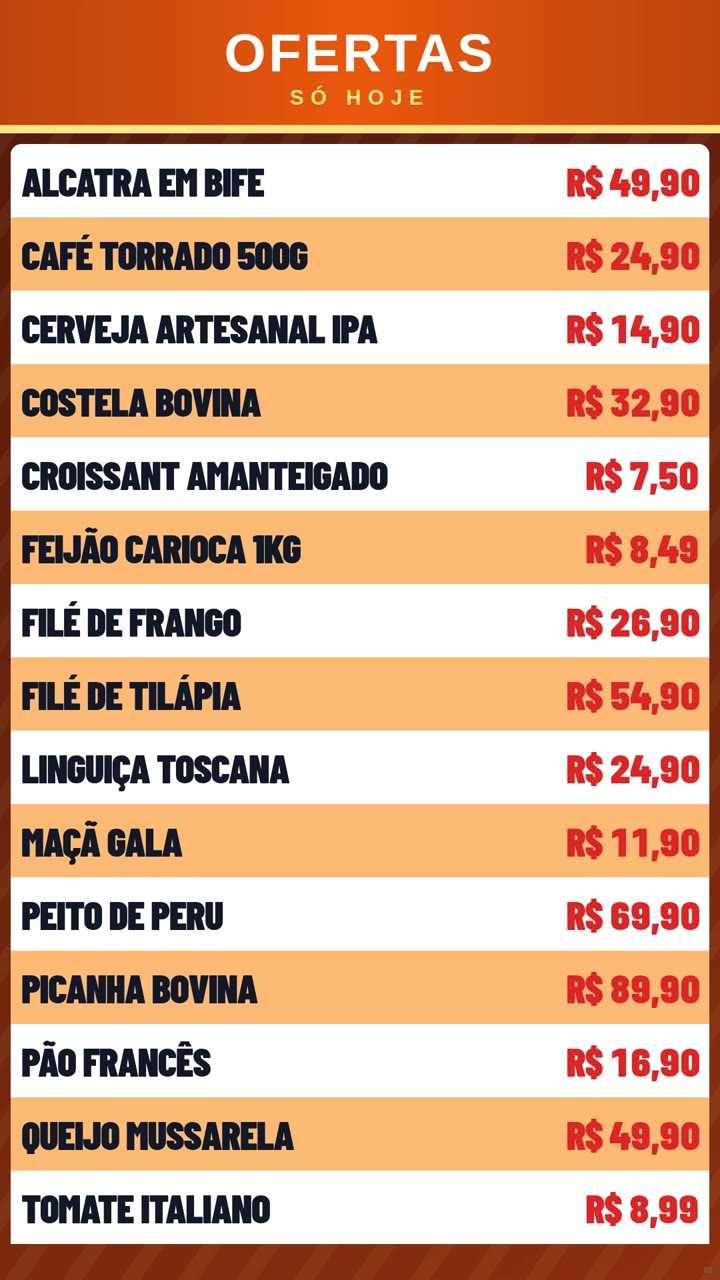 Tabela de ofertas numa TV em pé