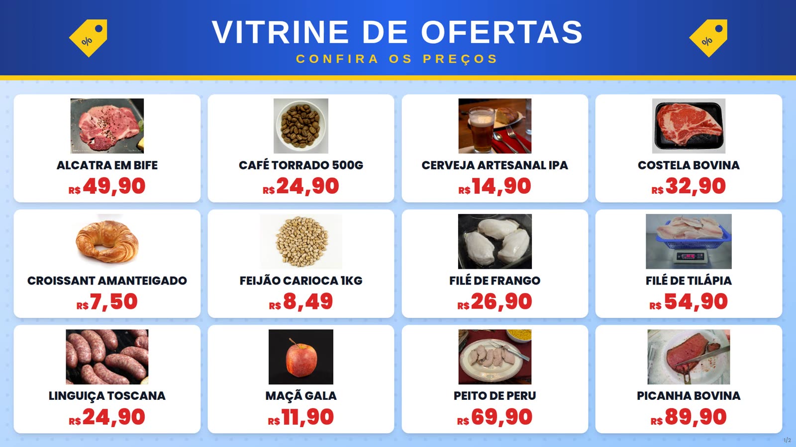 Vitrine de ofertas com fotos e preços dos produtos